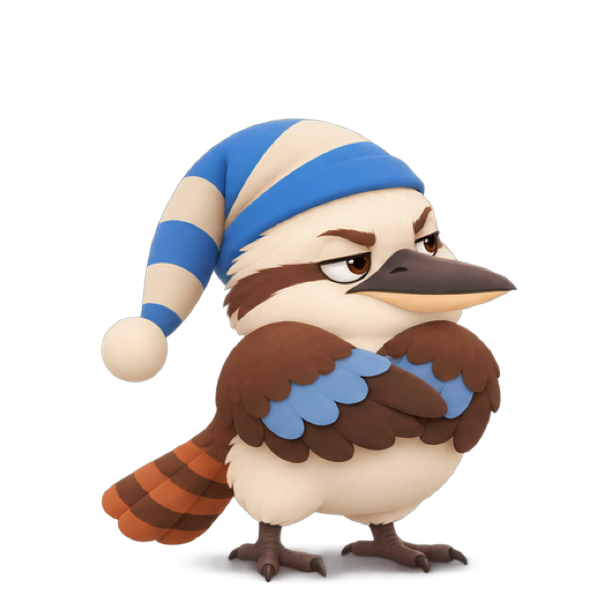 Koo the kookaburra sulking with folded wings